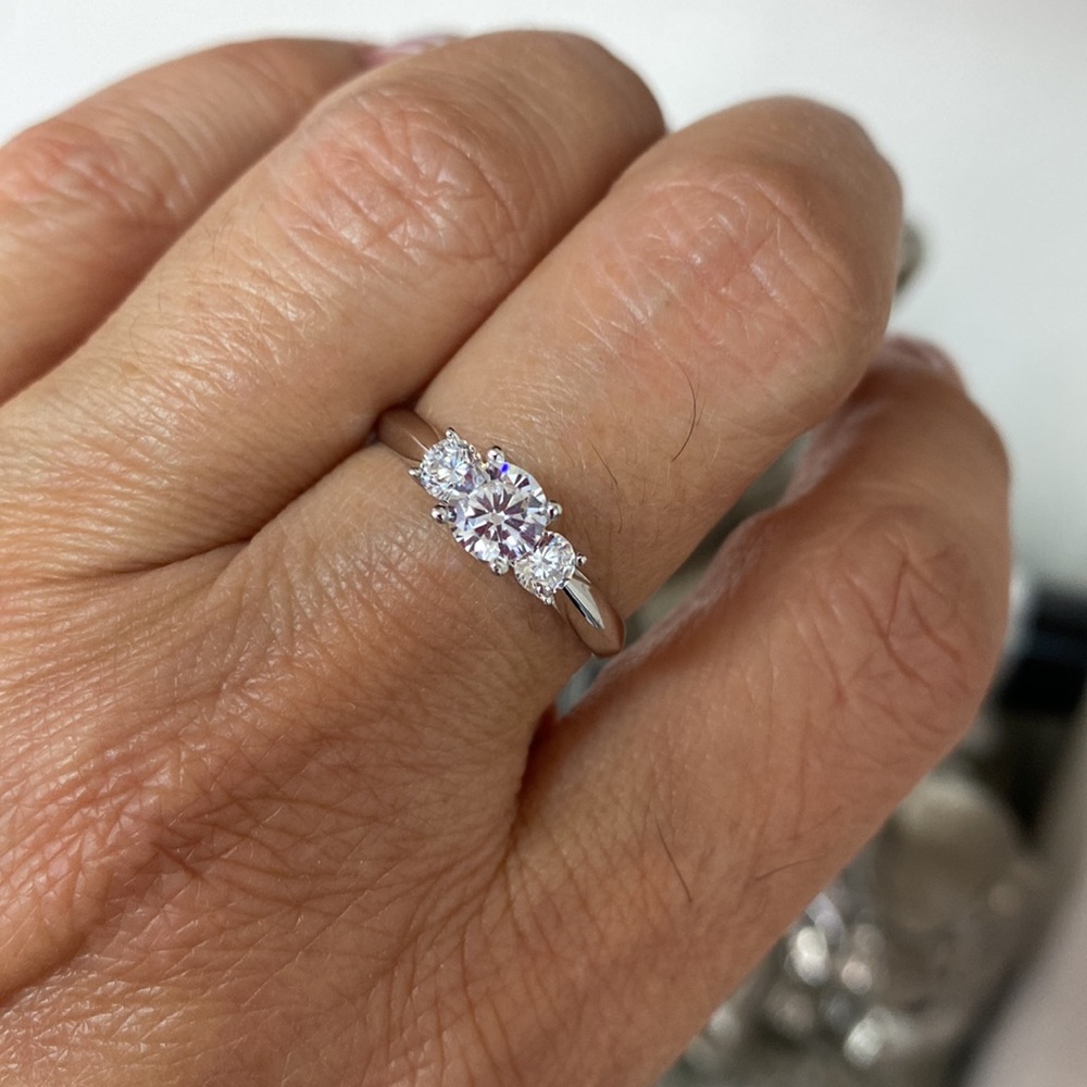 14k Solid White Gold 3 stone Engagement Ring - Picture 5 of 13